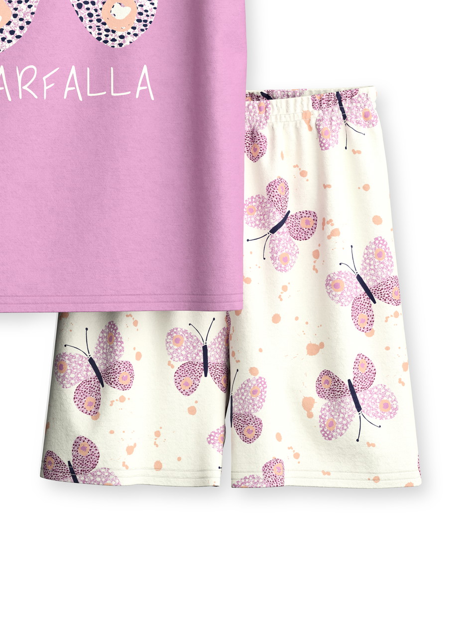 Figli - Pigiama corto in puro cotone organico in 100% cotone di colore Viola, Modello, della serie Toddlers Butterfly di CALIDA, Vista frontale, Sfondo bianco