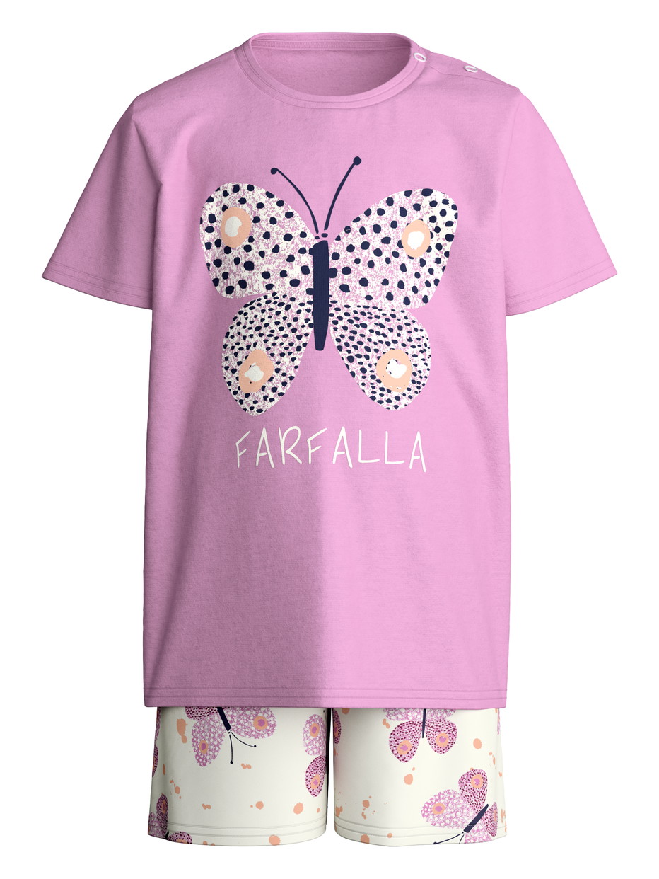Figli - Pigiama corto in puro cotone organico in 100% cotone di colore Viola, Modello, della serie Toddlers Butterfly di CALIDA