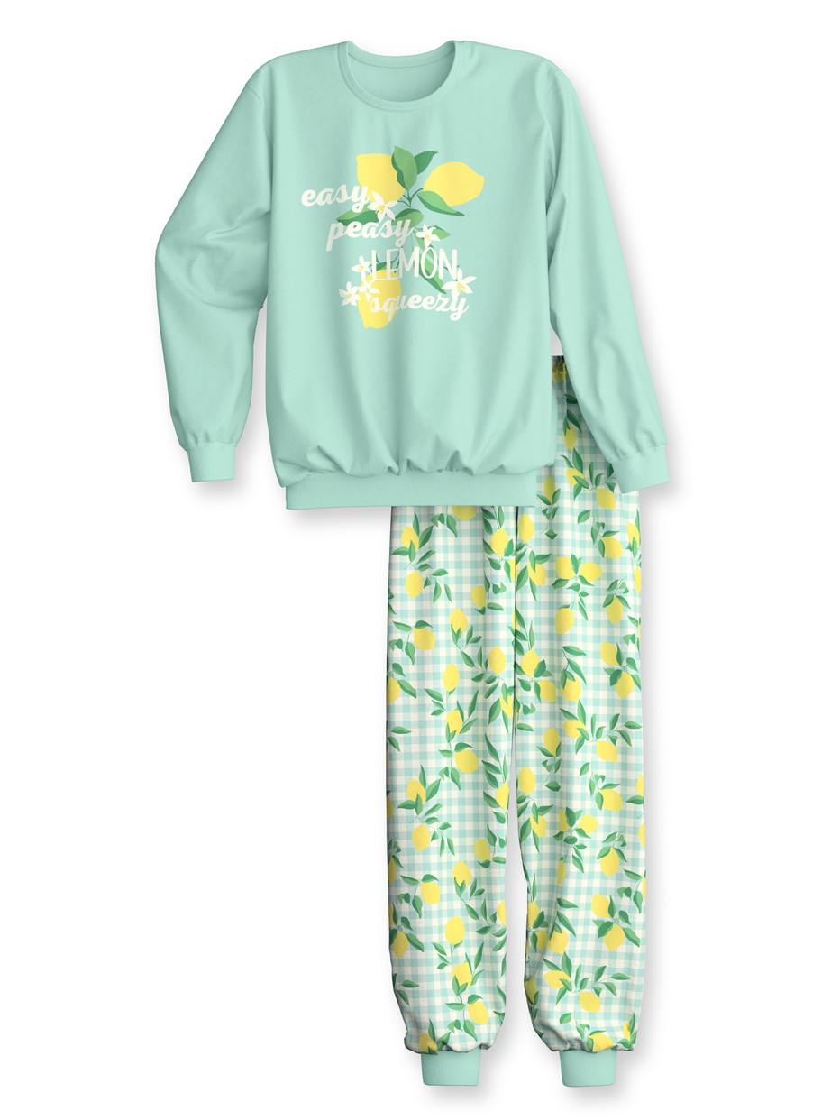 Kids - Pyjama with cuff made of 100% Cotton in Green, Patterned, from the Kids Fruits series by CALIDA, Front view, White background