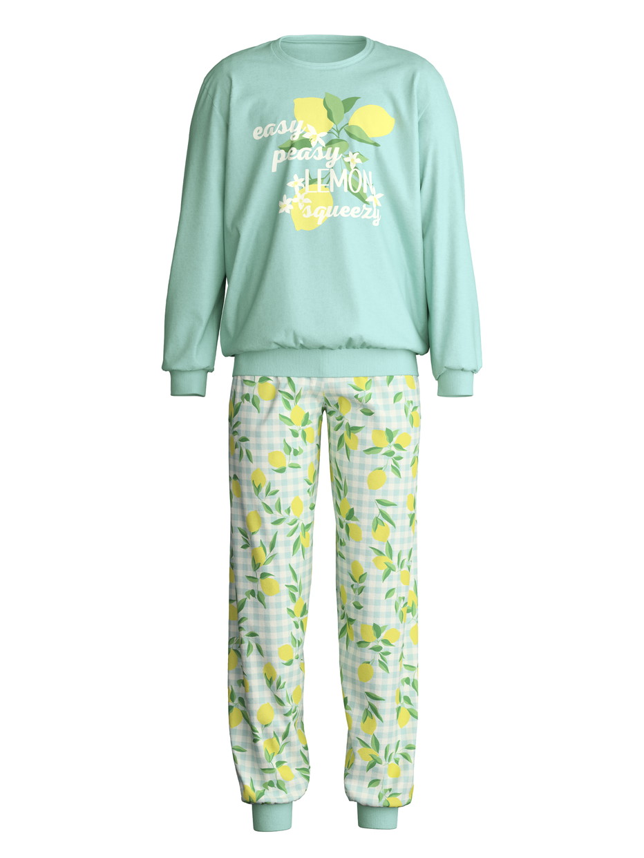 Kinder - Bündchen-Pyjama aus 100% Baumwolle in Grün, Gemustert aus Serie Kids Fruits von CALIDA