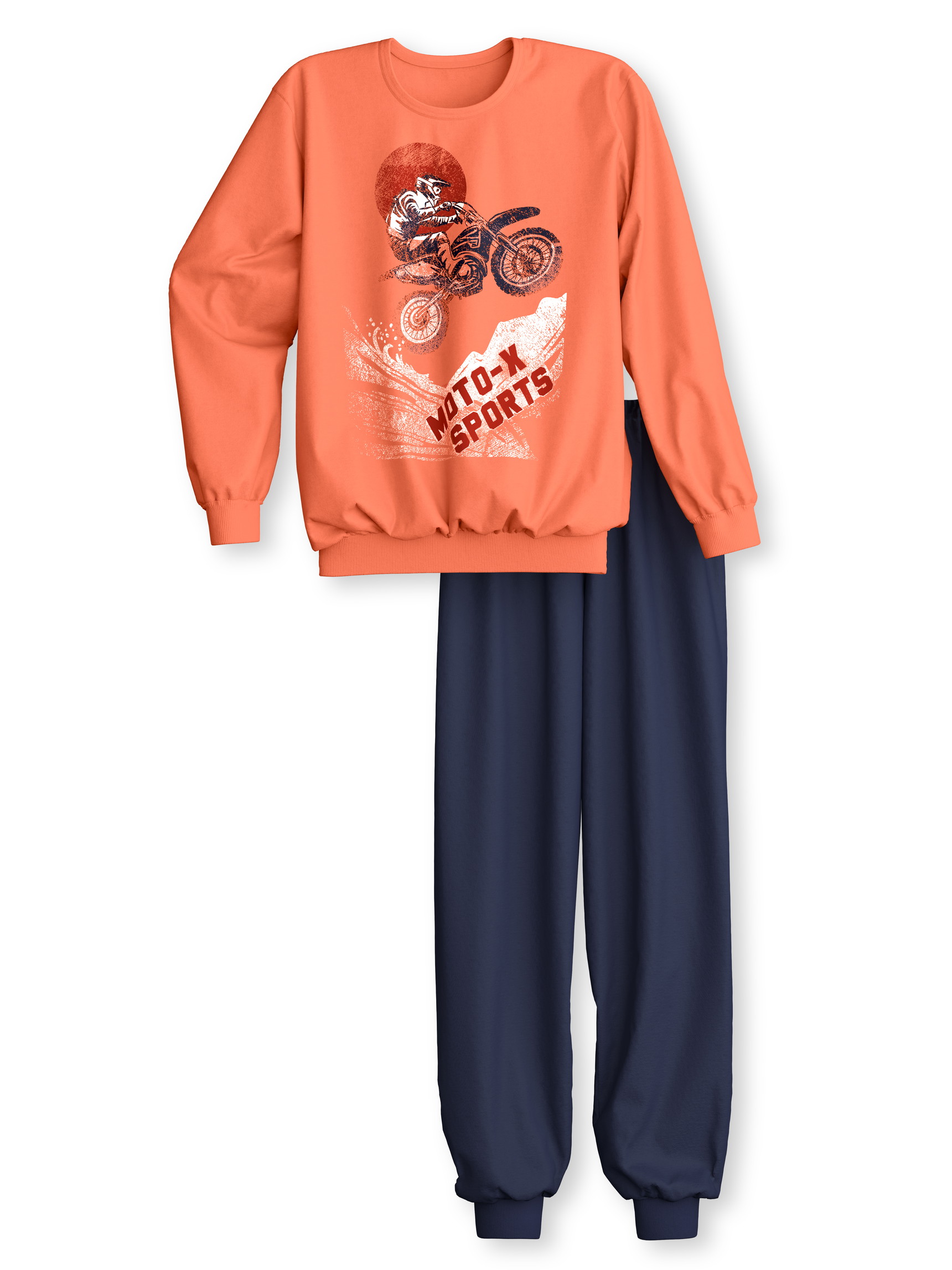 Figli - Pigiama con polsini in 100% cotone di colore Arancione, Modello, della serie Kids Sports di CALIDA, Vista frontale, Sfondo bianco