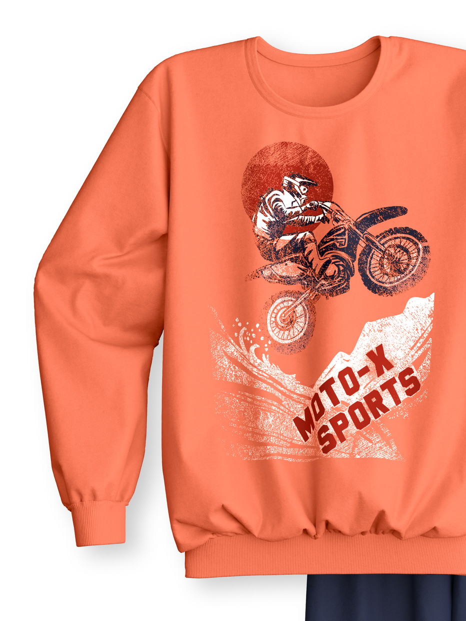 Figli - Pigiama con polsini in 100% cotone di colore Arancione, Modello, della serie Kids Sports di CALIDA, Vista frontale, Sfondo bianco