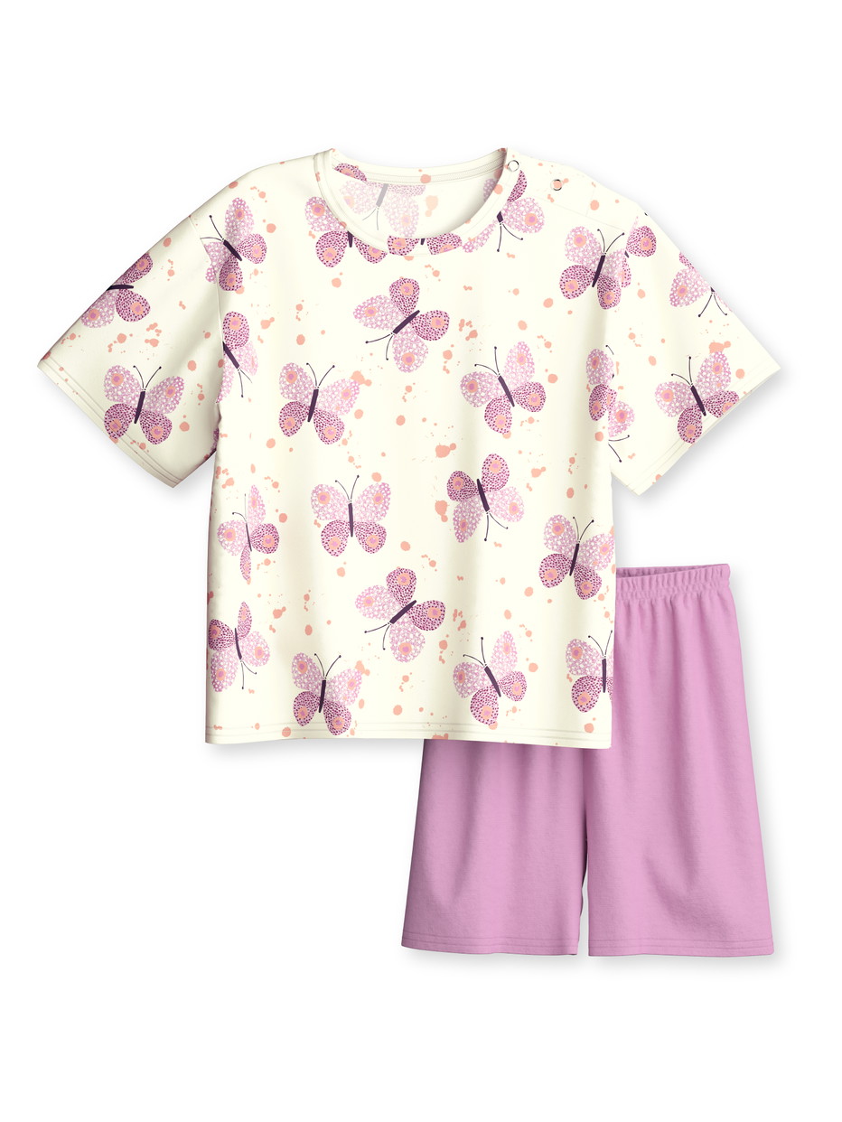 Figli - Pigiama corto in puro cotone organico in 100% cotone di colore Viola, Modello, della serie Toddlers Butterfly di CALIDA, Vista frontale, Sfondo bianco