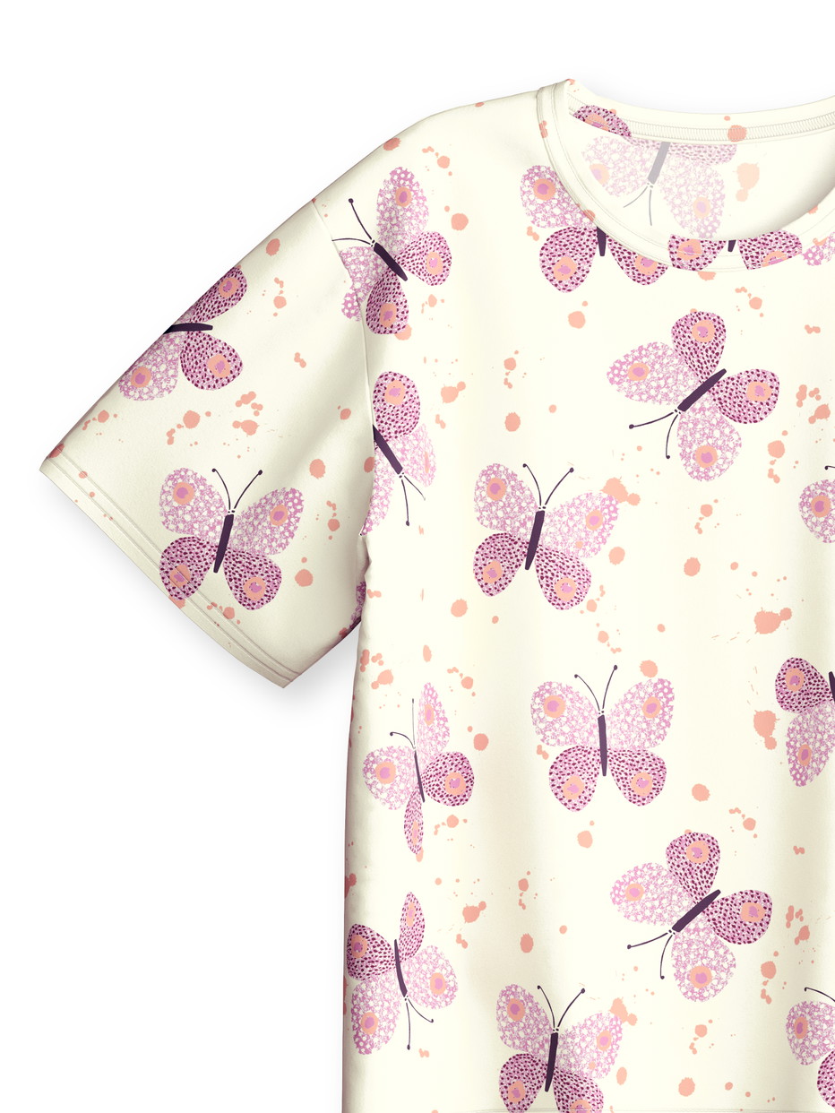 Figli - Pigiama corto in puro cotone organico in 100% cotone di colore Viola, Modello, della serie Toddlers Butterfly di CALIDA, Vista frontale, Sfondo bianco