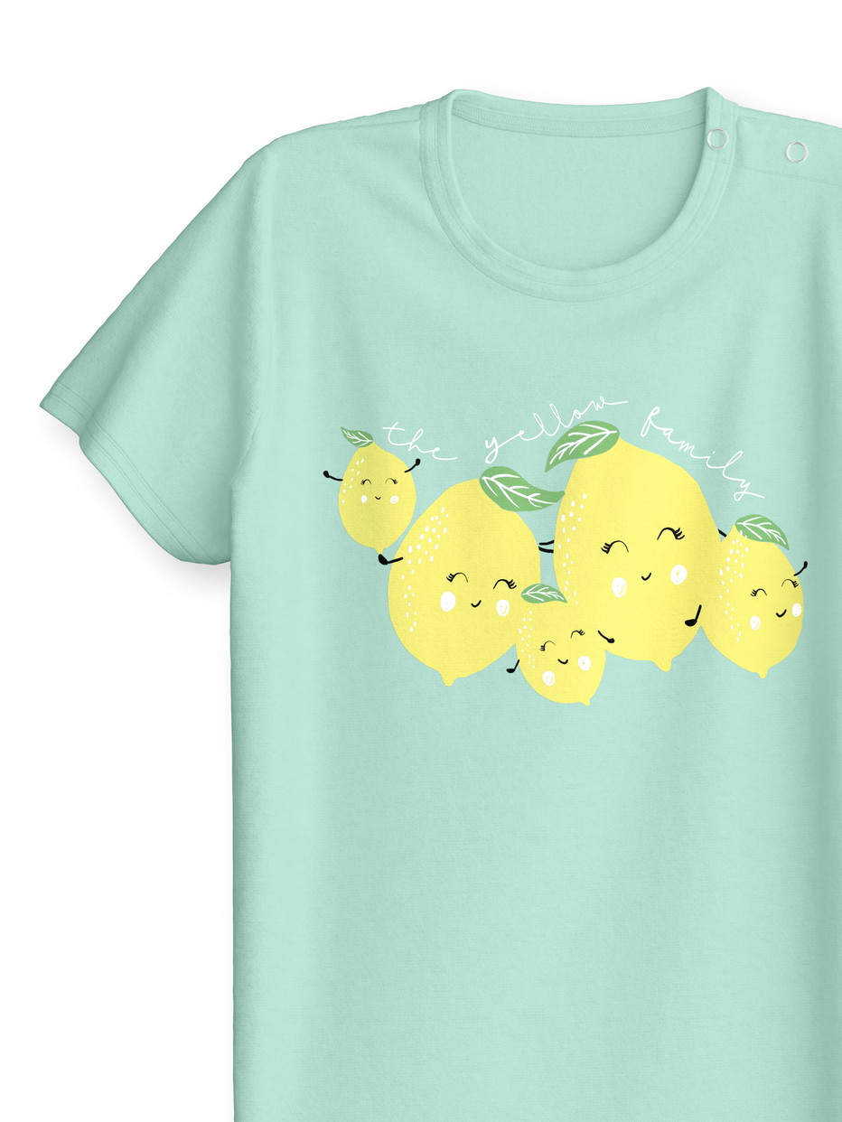 Figli - Pigiama corto in puro cotone organico in 100% cotone di colore Verde, Modello, della serie Toddlers Fruits di CALIDA, Vista frontale, Sfondo bianco