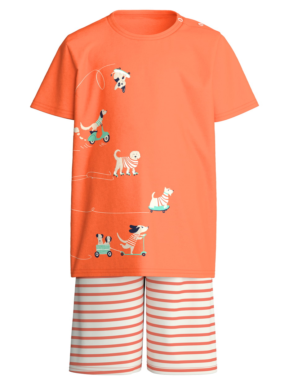 Figli - Pigiama corto in puro cotone organico in 100% cotone di colore Arancione, Modello, della serie Toddlers Scooter di CALIDA