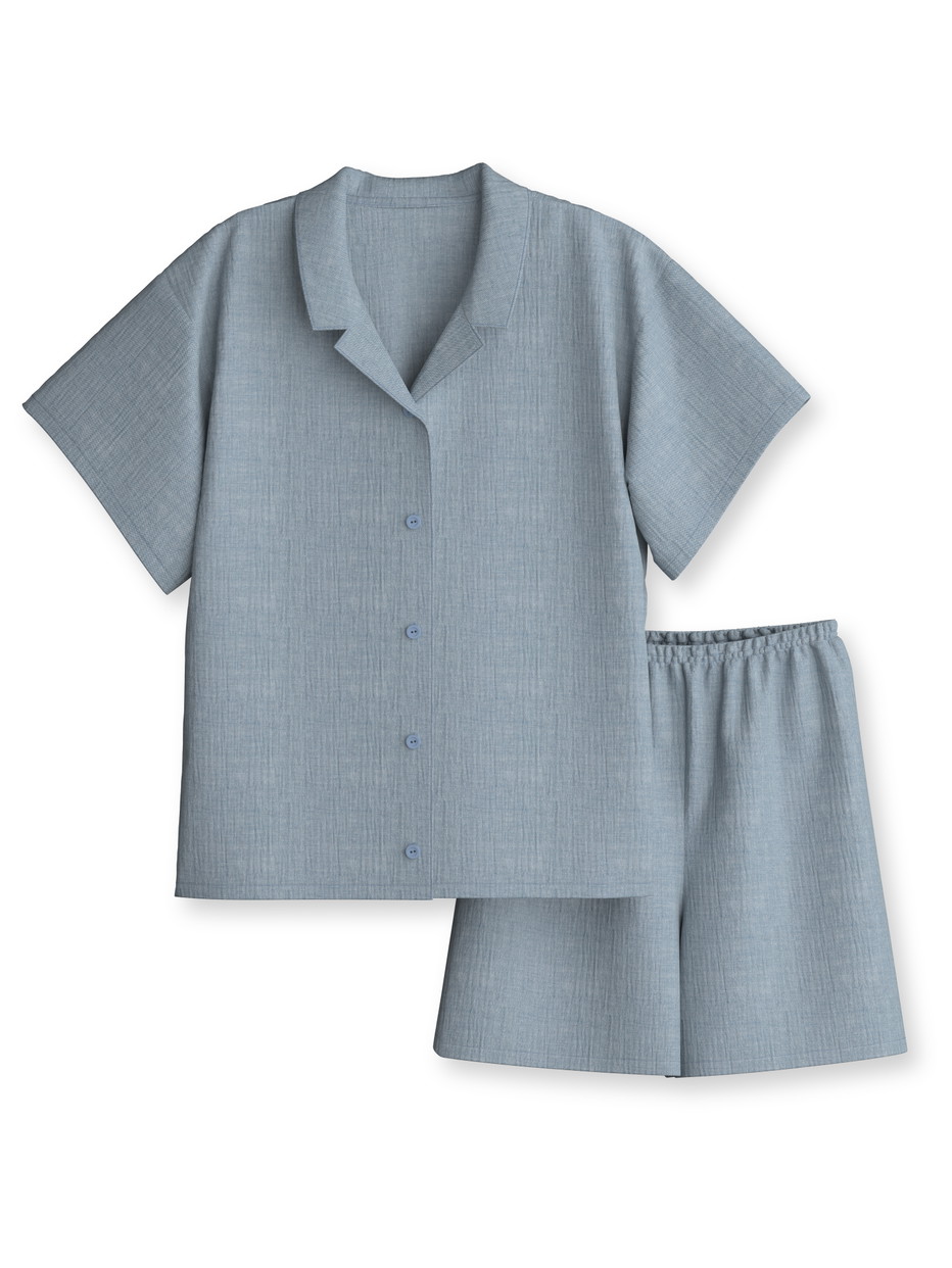 Figli - Pigiama corto in puro cotone organico in 100% cotone di colore Blu, Tinta unita, della serie Kids Sleep di CALIDA, Vista frontale, Sfondo bianco