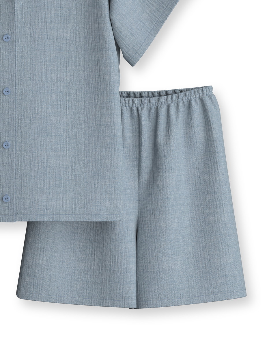 Figli - Pigiama corto in puro cotone organico in 100% cotone di colore Blu, Tinta unita, della serie Kids Sleep di CALIDA, Vista frontale, Sfondo bianco