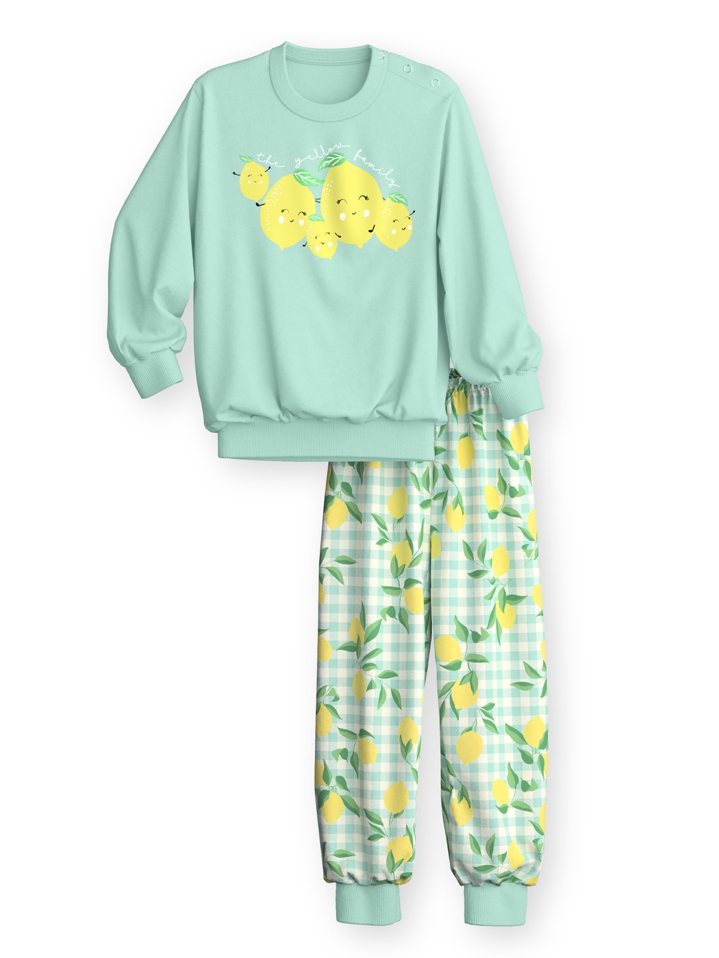 Kinder - Bündchen-Pyjama aus 100% Baumwolle in Grün, Gemustert aus Serie Toddlers Fruits von CALIDA, Vorderansicht, Weißer Hintergrund
