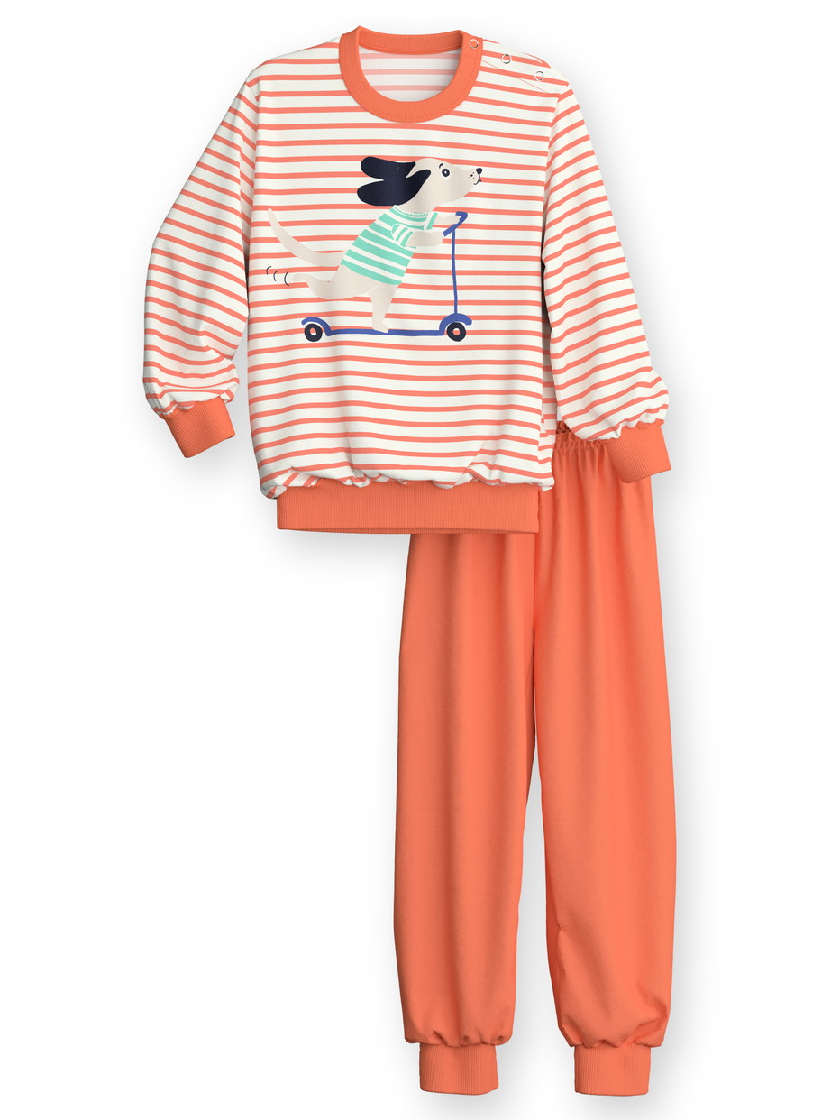 Kids - Pyjama with cuff made of 100% Cotton in Orange, Patterned, from the Toddlers Scooter series by CALIDA, Front view, White background