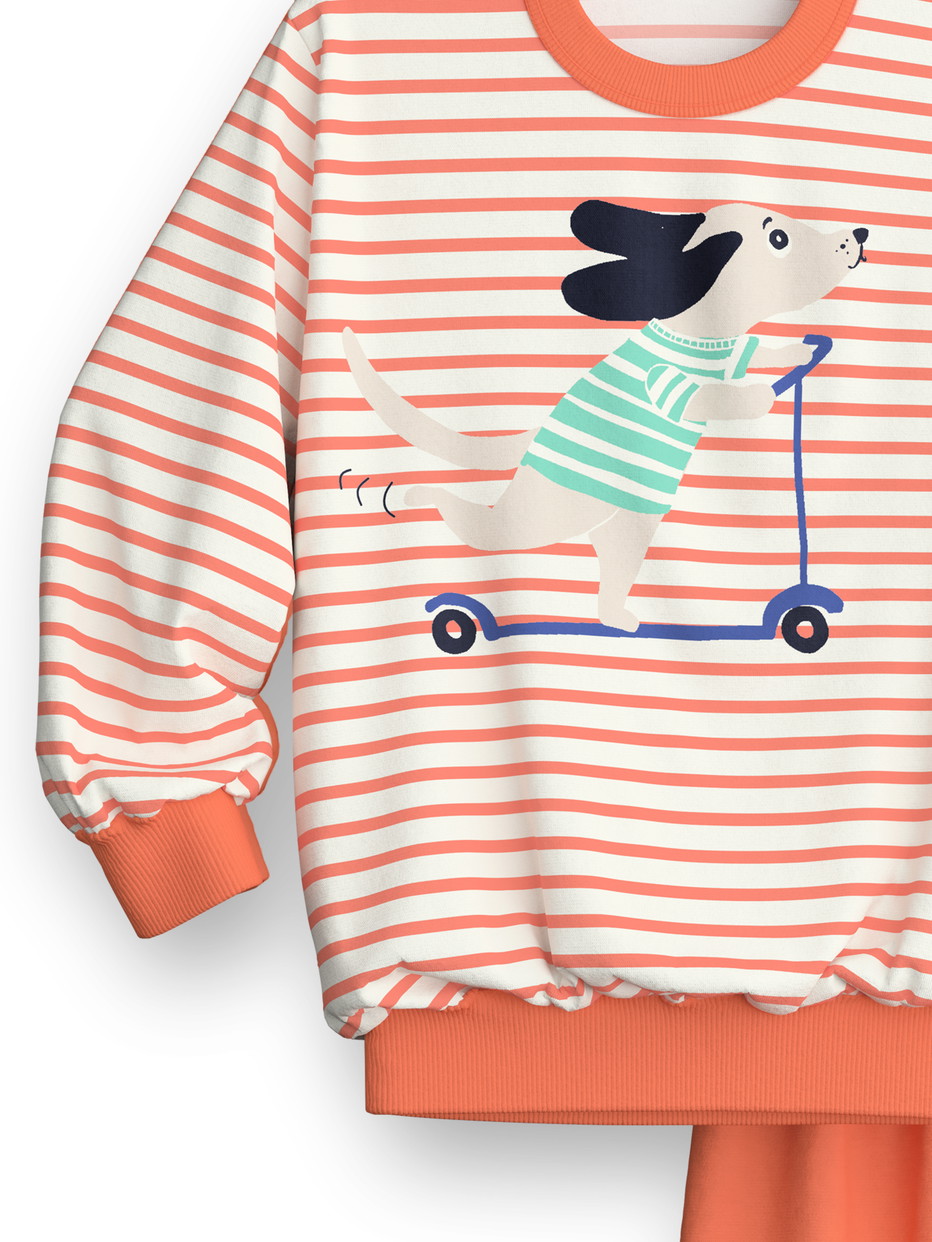 Kids - Pyjama with cuff made of 100% Cotton in Orange, Patterned, from the Toddlers Scooter series by CALIDA, Front view, White background