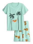 Kinder - Kurz-Pyjama aus 100% Baumwolle in Grün, Gemustert aus Serie Toddlers Animals von CALIDA, Vorderansicht, Weißer Hintergrund