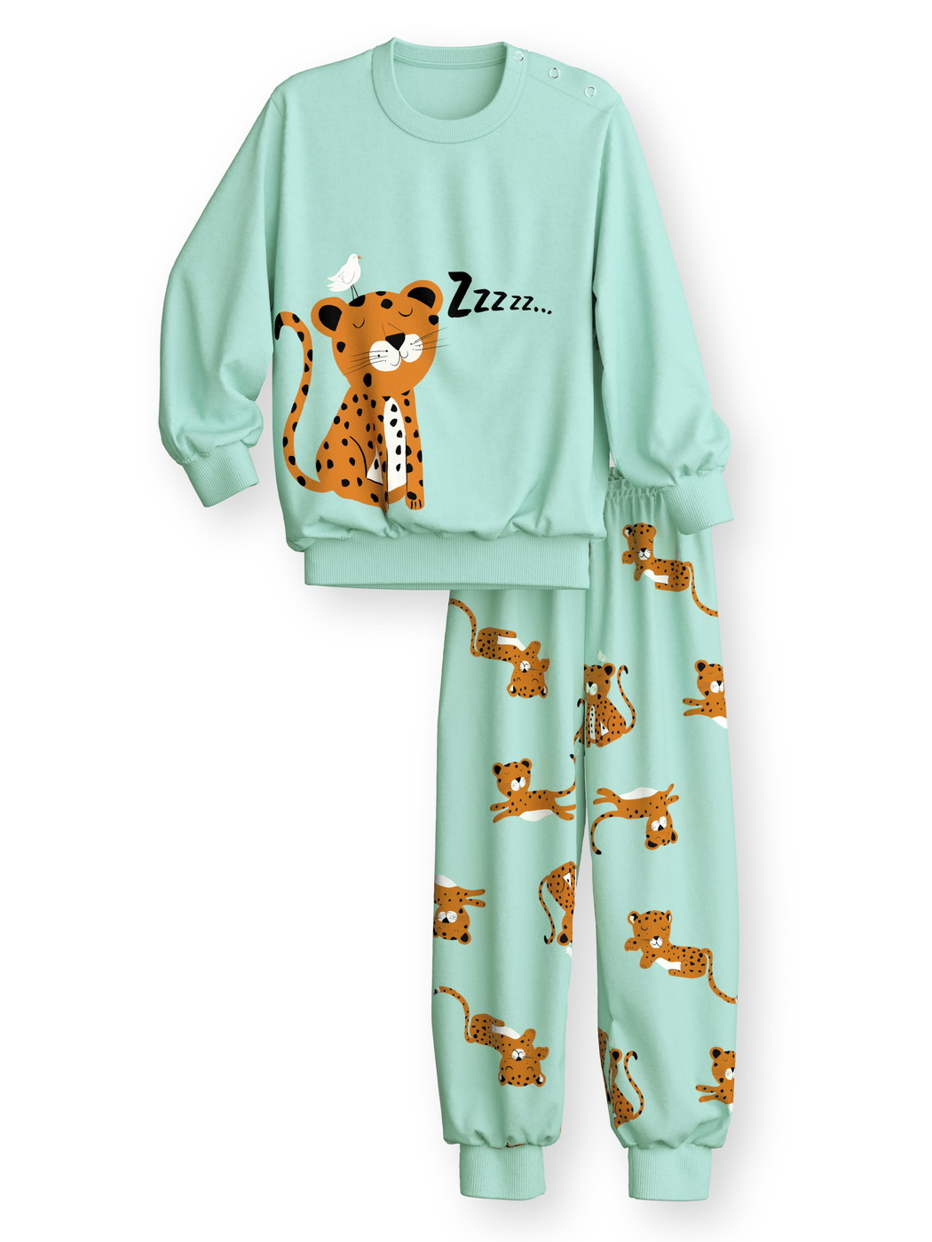 Enfant - Pyjama avec bords élastiques en 100% coton de couleur Vert, À motifs, de la série Toddlers Animals de CALIDA, Vue de face, Fond blanc