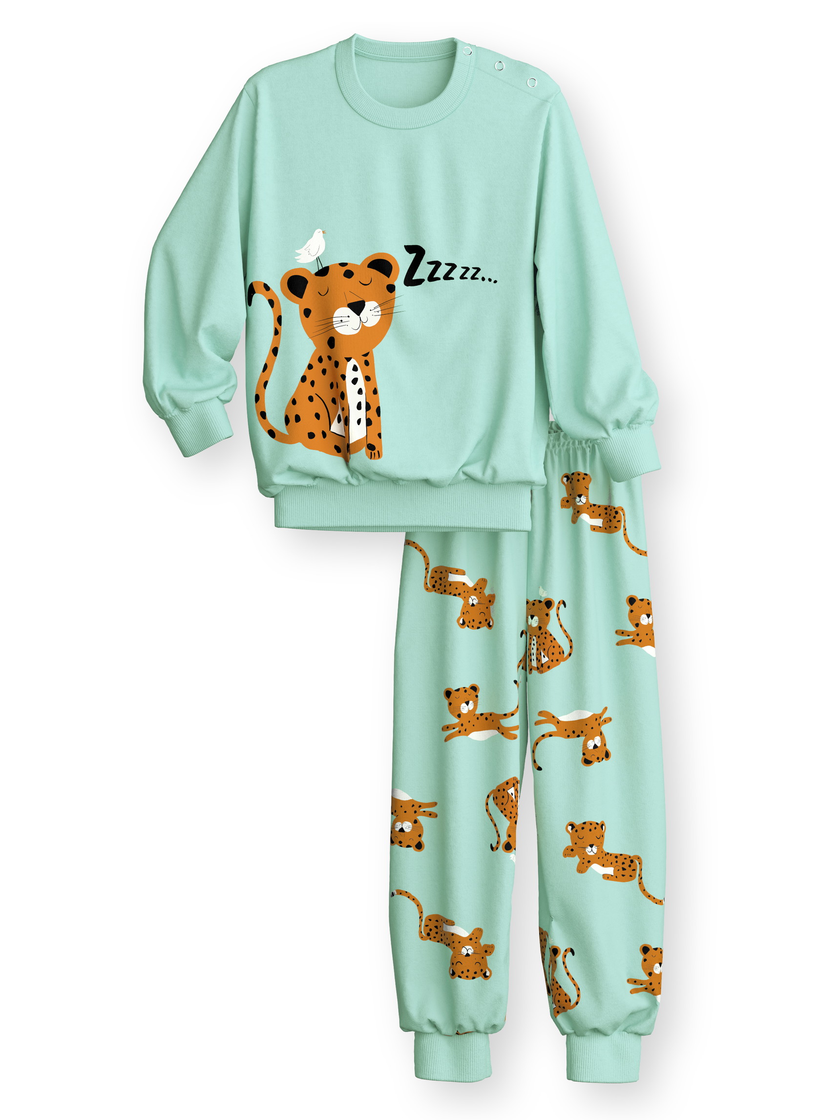 Kinder - Bündchen-Pyjama aus 100% Baumwolle in Grün, Gemustert aus Serie Toddlers Animals von CALIDA, Vorderansicht, Weißer Hintergrund