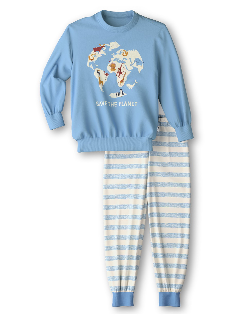 La modella / Il modello Figli indossa Pigiama con polsini in 100% cotone di colore Blu, , della serie Toddlers Animals di CALIDA, Vista frontale