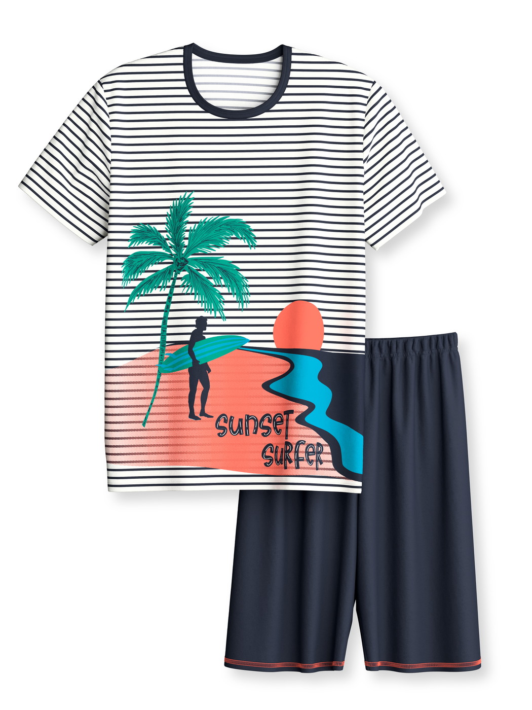 Kinder - Kurz-Pyjama aus 100% Baumwolle in Blau, Gemustert aus Serie Kids Surf von CALIDA, Vorderansicht, Weißer Hintergrund