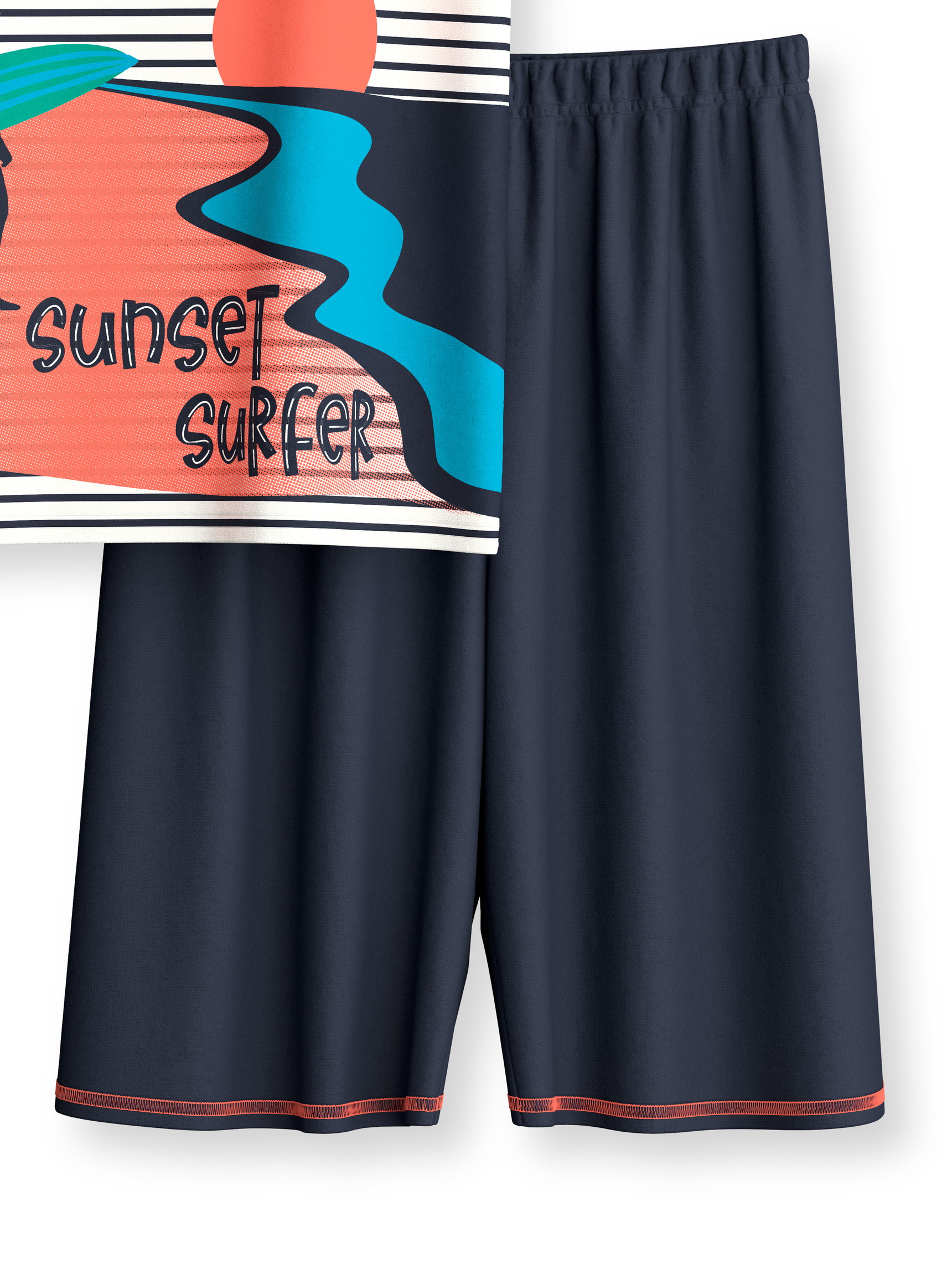 Figli - Pigiama corto in puro cotone in 100% cotone di colore Blu, Modello, della serie Kids Surf di CALIDA, Vista frontale, Sfondo bianco