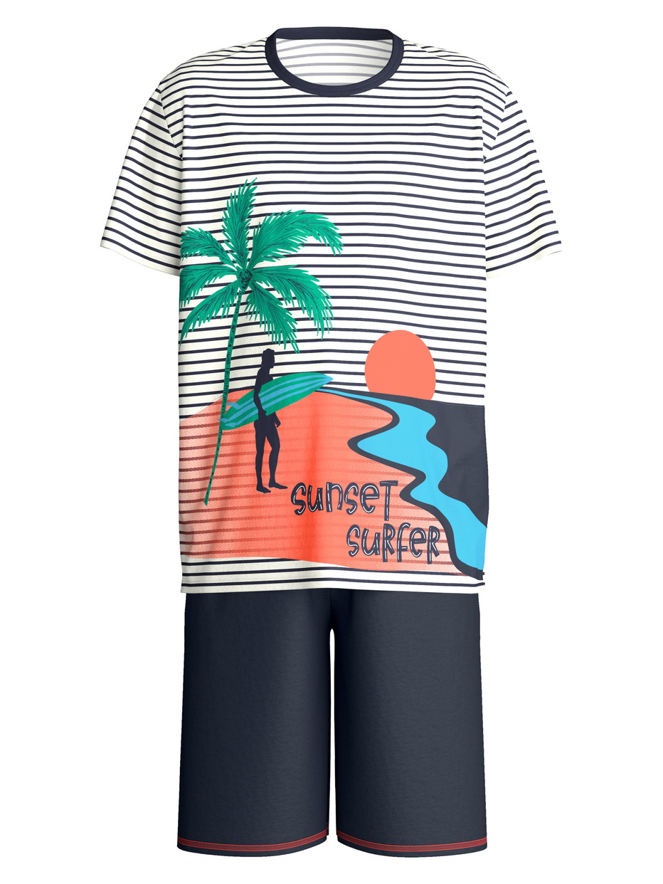 Kinder - Kurz-Pyjama aus 100% Baumwolle in Blau, Gemustert aus Serie Kids Surf von CALIDA
