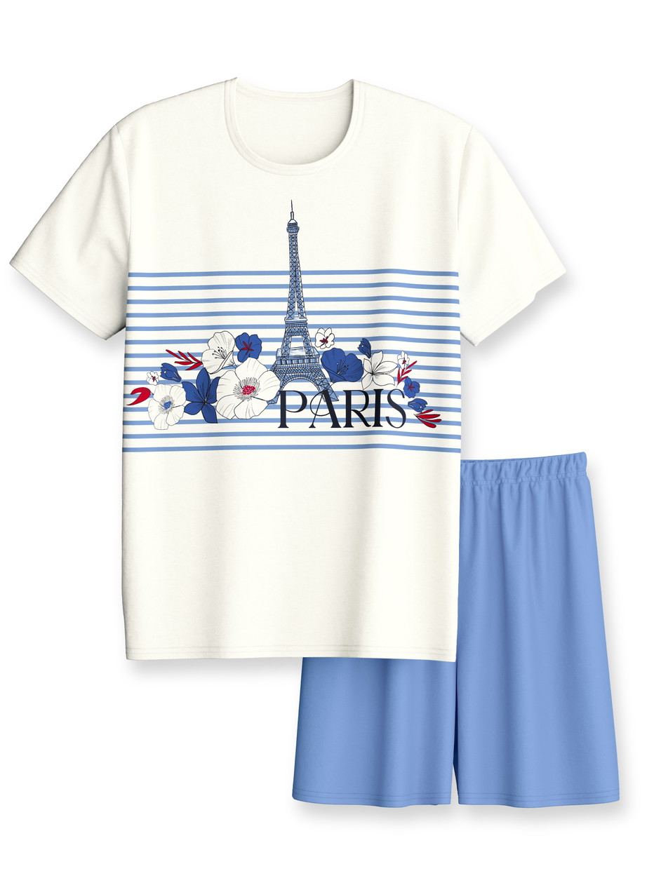 Kinder - Kurz-Pyjama aus 100% Baumwolle in Violett, Motiv aus Serie Kids Stripes von CALIDA, Vorderansicht, Weißer Hintergrund