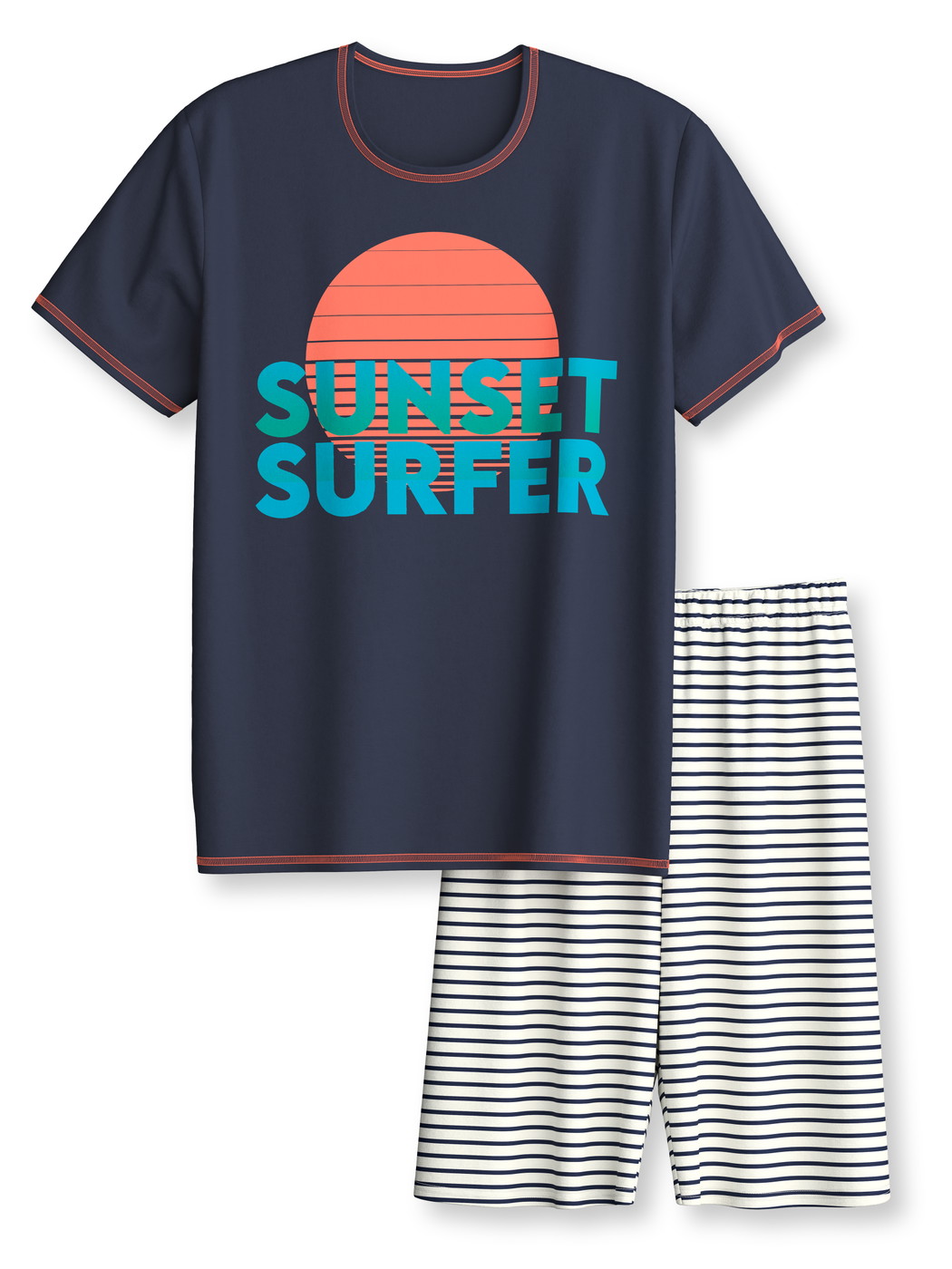 Figli - Pigiama corto in puro cotone organico in 100% cotone di colore Blu, Modello, della serie Kids Surf di CALIDA, Vista frontale, Sfondo bianco