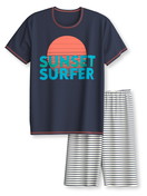 Figli - Pigiama corto in puro cotone organico in 100% cotone di colore Blu, Modello, della serie Kids Surf di CALIDA, Vista frontale, Sfondo bianco