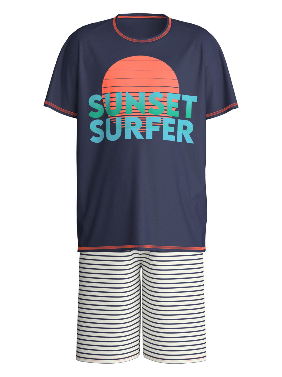 Figli - Pigiama corto in puro cotone organico in 100% cotone di colore Blu, Modello, della serie Kids Surf di CALIDA