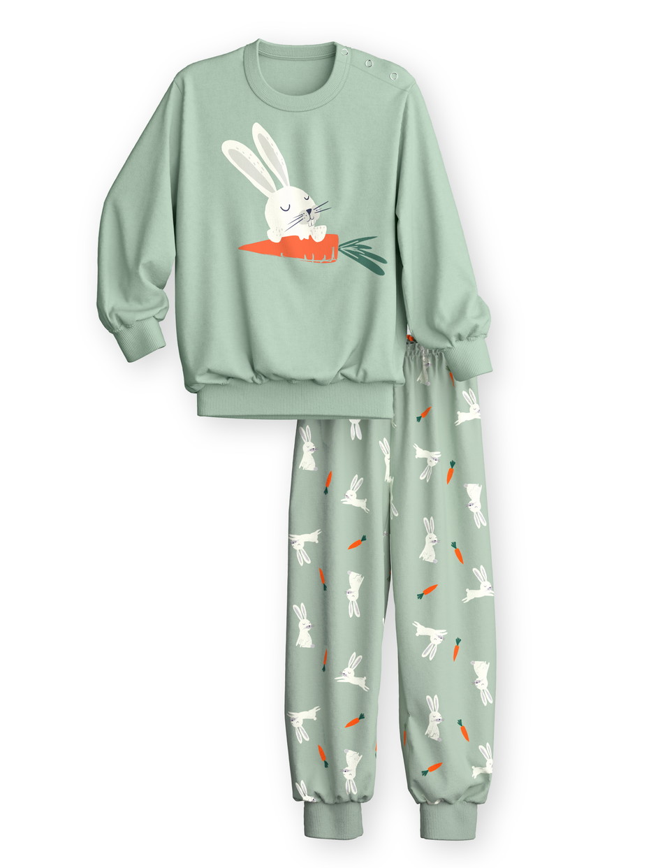 Figli - Pigiama con polsini in 100% cotone di colore Verde, Modello, della serie Toddlers Easter di CALIDA, Vista frontale, Sfondo bianco