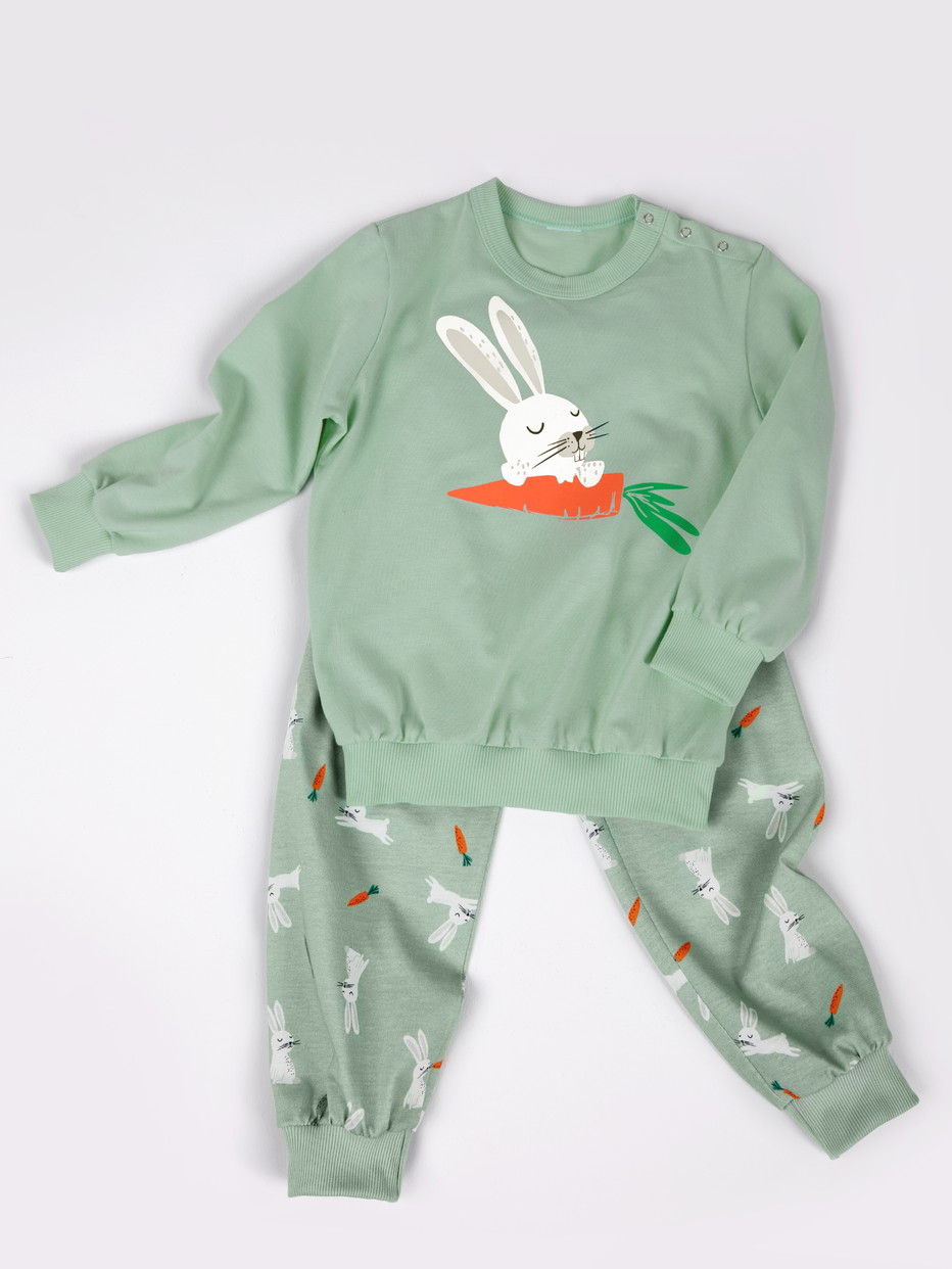 La modella / Il modello Figli indossa Pigiama con polsini in 100% cotone di colore Verde, Modello, della serie Toddlers Easter di CALIDA, Immagine aggiuntiva
