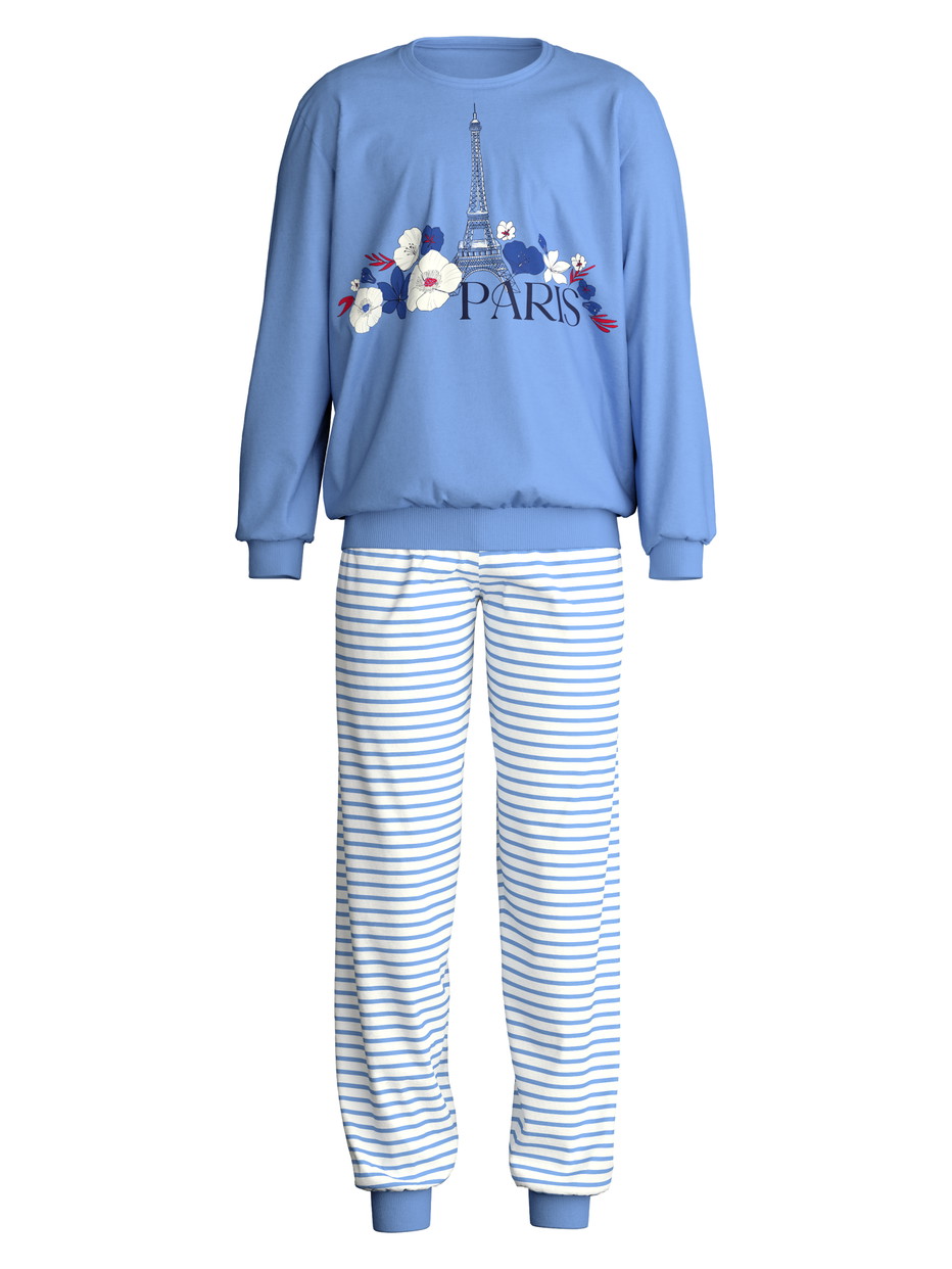 Kinder - Bündchen-Pyjama aus 100% Baumwolle in Violett, Gemustert aus Serie Kids Stripes von CALIDA