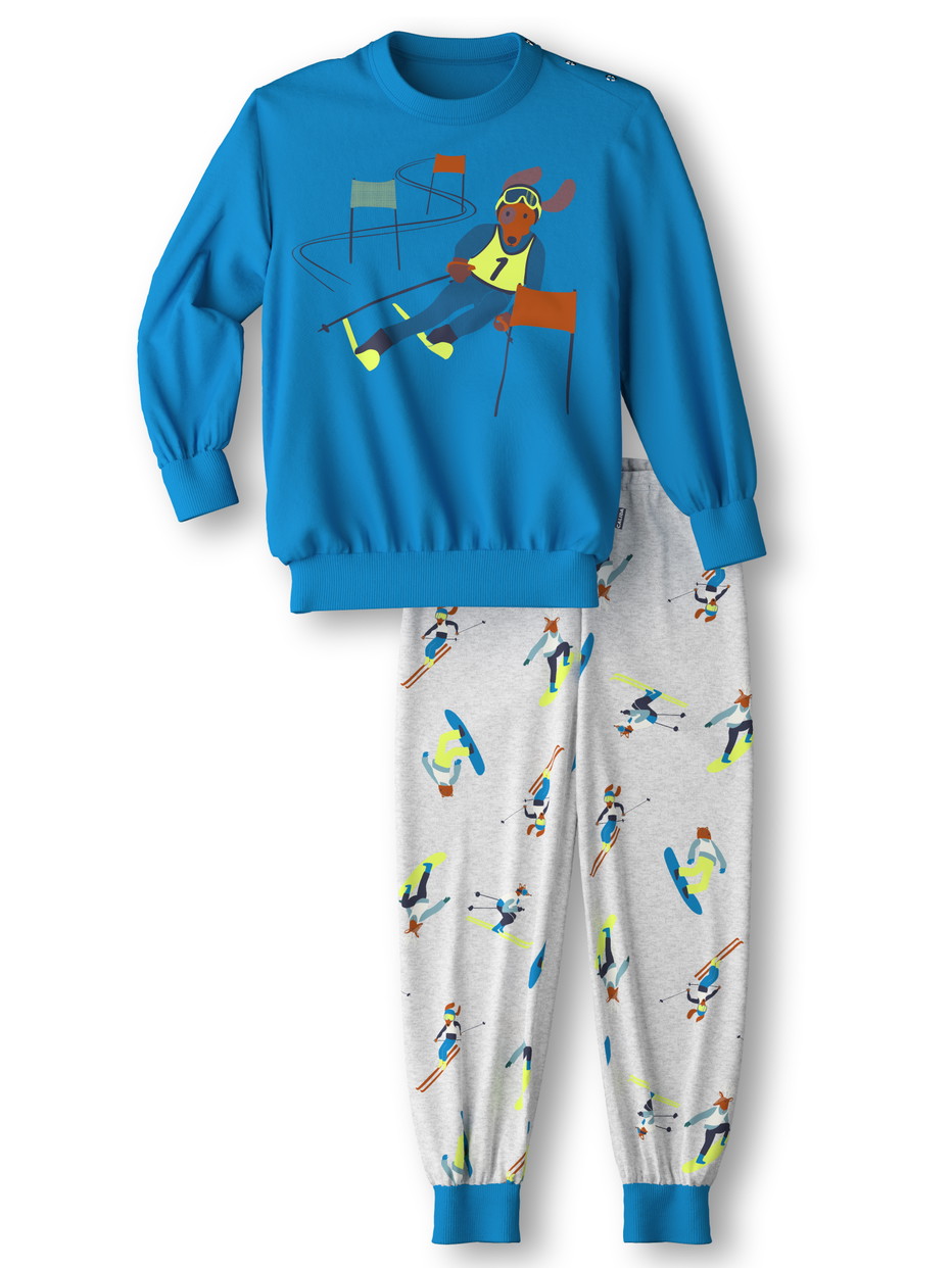 La modella / Il modello Figli indossa Pigiama con polsini in 100% cotone di colore Turchese, , della serie Toddlers Snow di CALIDA, Vista frontale