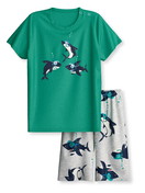 Figli - Pigiama corto in puro cotone organico in 100% cotone di colore Verde, Modello, della serie Toddlers Ocean di CALIDA, Vista frontale, Sfondo bianco