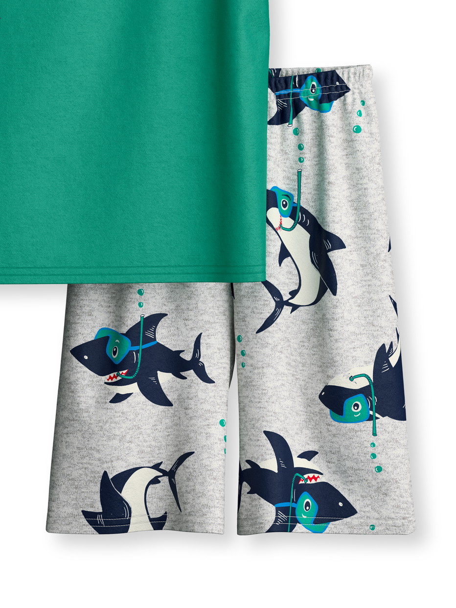 Figli - Pigiama corto in puro cotone organico in 100% cotone di colore Verde, Modello, della serie Toddlers Ocean di CALIDA, Vista frontale, Sfondo bianco