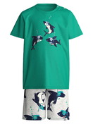 Figli - Pigiama corto in puro cotone organico in 100% cotone di colore Verde, Modello, della serie Toddlers Ocean di CALIDA
