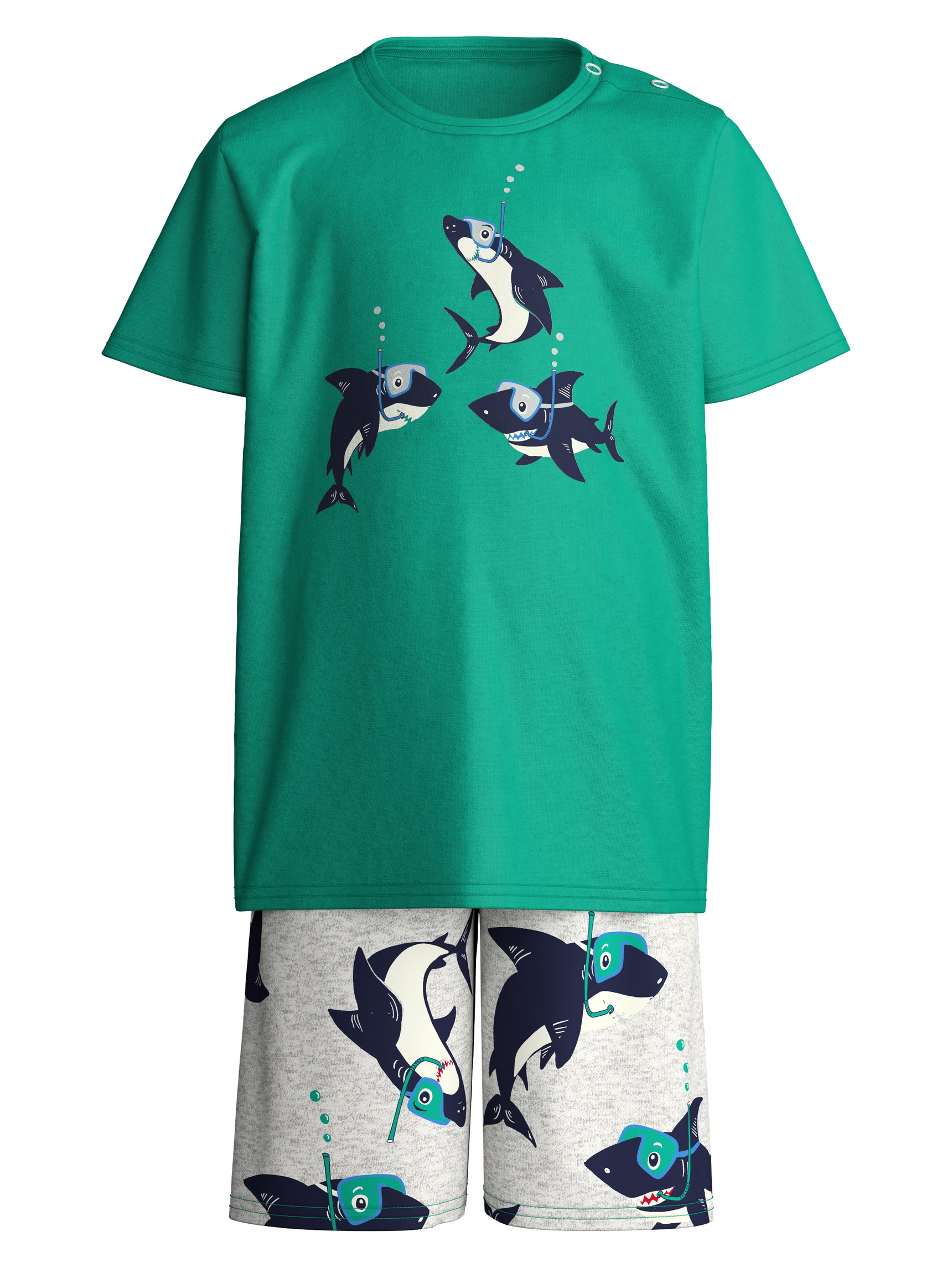 Kinder - Kurz-Pyjama aus 100% Baumwolle in Grün, Gemustert aus Serie Toddlers Ocean von CALIDA