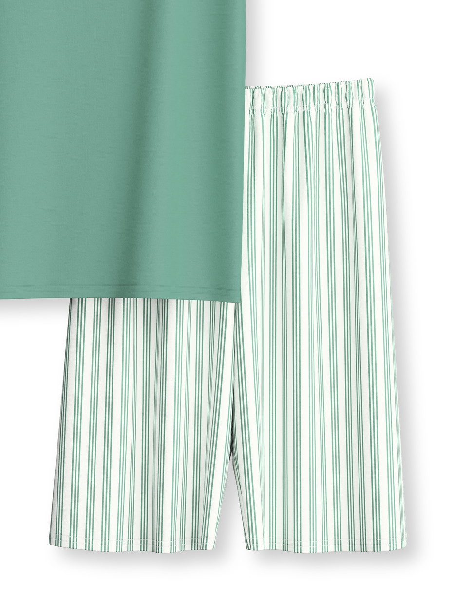 Figli - Pigiama corto in puro cotone organico in 100% cotone di colore Verde, Modello, della serie Kids Easter di CALIDA, Vista frontale, Sfondo bianco