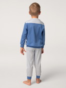 Kids model is wearing Pyjama with cuff made of 100% Cotton in Blue,  from the Toddlers Youngster series by CALIDA, Back view