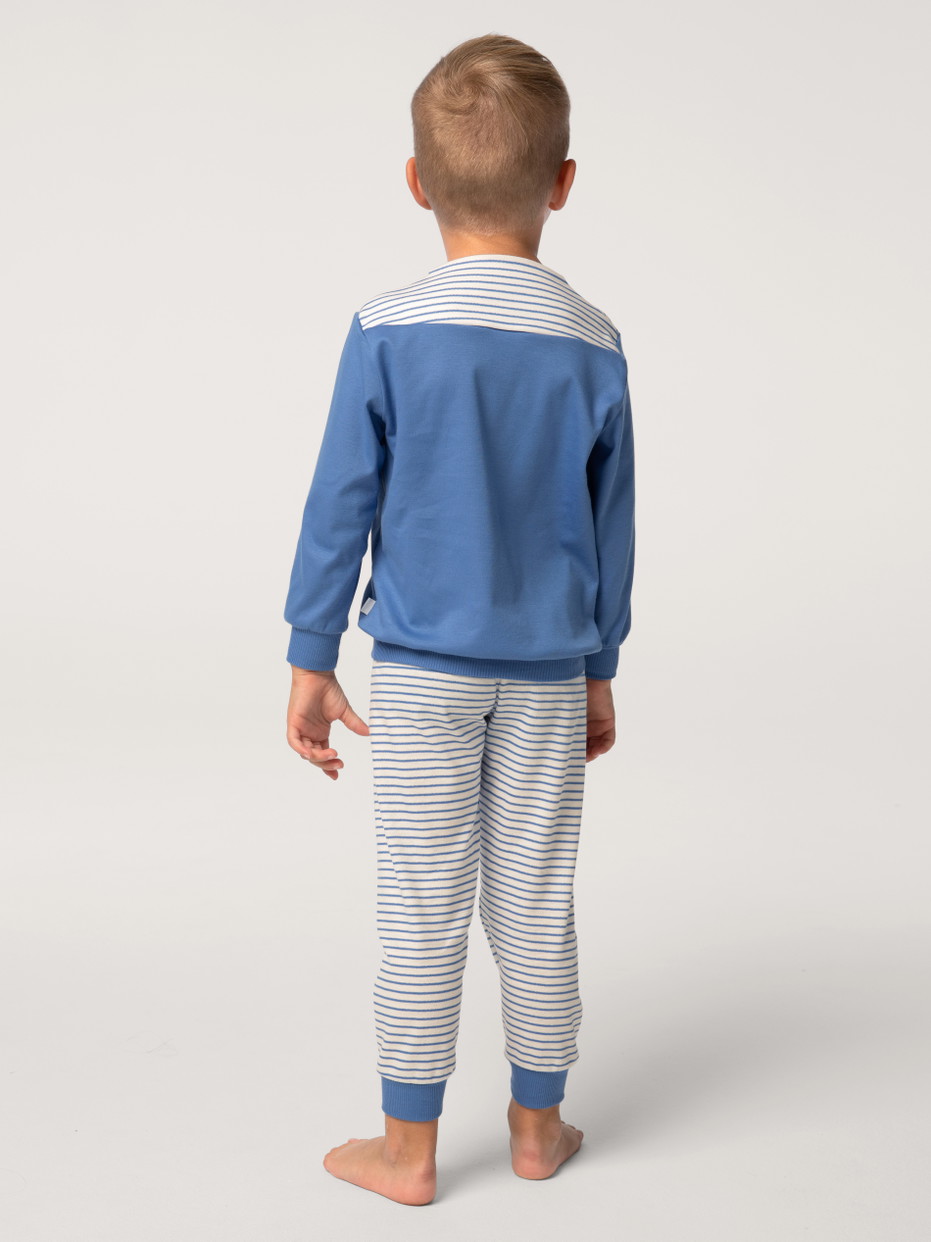 La modella / Il modello Figli indossa Pigiama con polsini in 100% cotone di colore Blu, , della serie Toddlers Youngster di CALIDA, Vista posteriore