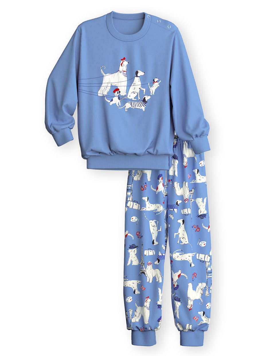 Kids - Pyjama with cuff made of 100% Cotton in Purple, Patterned, from the Toddlers Dog series by CALIDA, Front view, White background