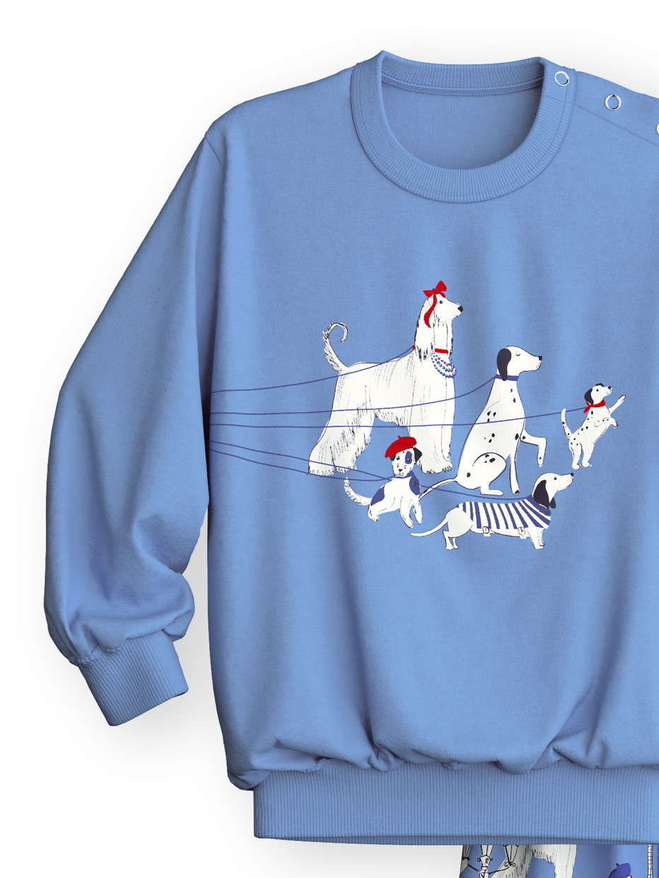 Kids - Pyjama with cuff made of 100% Cotton in Purple, Patterned, from the Toddlers Dog series by CALIDA, Front view, White background