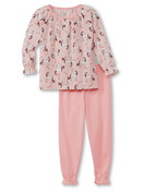 Kids model is wearing Pyjama with cuff made of 100% Cotton in Pink,  from the Toddlers Horse series by CALIDA, Front view, White background