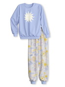 Enfant - Pyjama avec bords élastiques en 100% coton de couleur Bleu, Motif, de la série EDITION 85 de CALIDA, Vue de face, Fond blanc