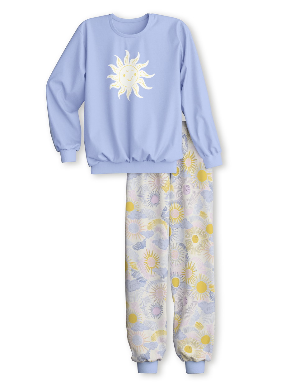 Figli - Pigiama con polsini in 100% cotone di colore Blu, Motivo, della serie EDITION 85 di CALIDA, Vista frontale, Sfondo bianco