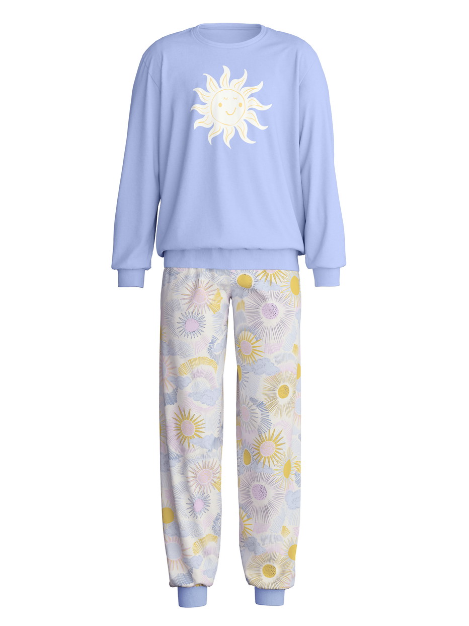 Figli - Pigiama con polsini in 100% cotone di colore Blu, Motivo, della serie EDITION 85 di CALIDA