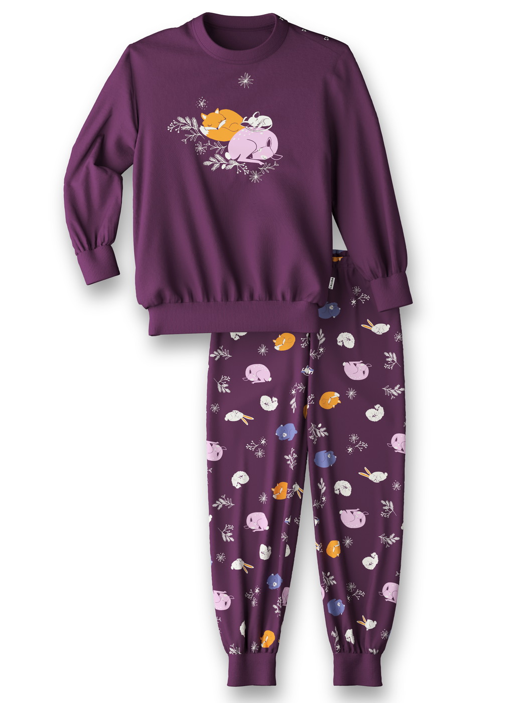 Kids model is wearing Pyjama with cuff made of 100% Cotton in Purple,  from the Toddlers Sleep series by CALIDA, Front view