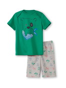La modella / Il modello Figli indossa Pigiama corto in 100% cotone di colore Verde, Motivo, della serie Toddlers Puppy di CALIDA, Vista frontale, Sfondo bianco