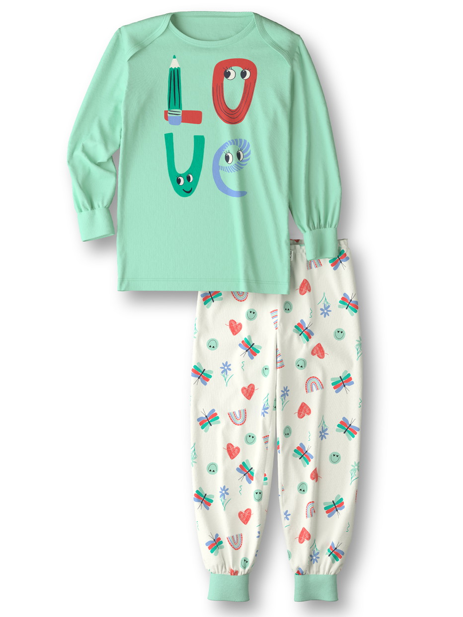 Le mannequin Enfant porte le/la Pyjama avec bords élastiques en 100% coton de couleur Turquoise, , de la série Toddlers Doodle de CALIDA, Vue de face