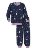 Kinder-Model trägt Kinder Bündchen-Pyjama aus 100% Baumwolle in Blau,  aus Serie Toddlers Universe von CALIDA, Vorderansicht, Weißer Hintergrund