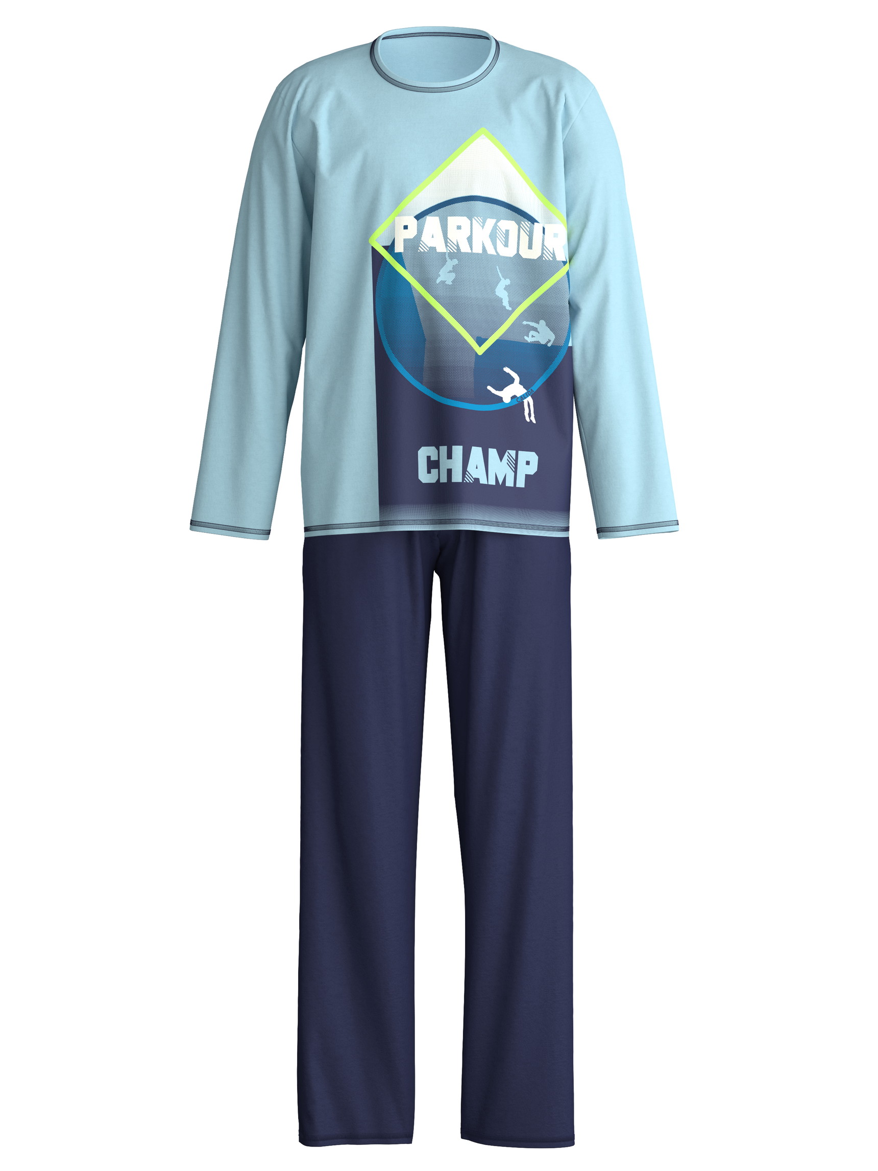 Kinder - Pyjama, lang aus 100% Baumwolle in Blau, Gemustert aus Serie Kids Parkour von CALIDA