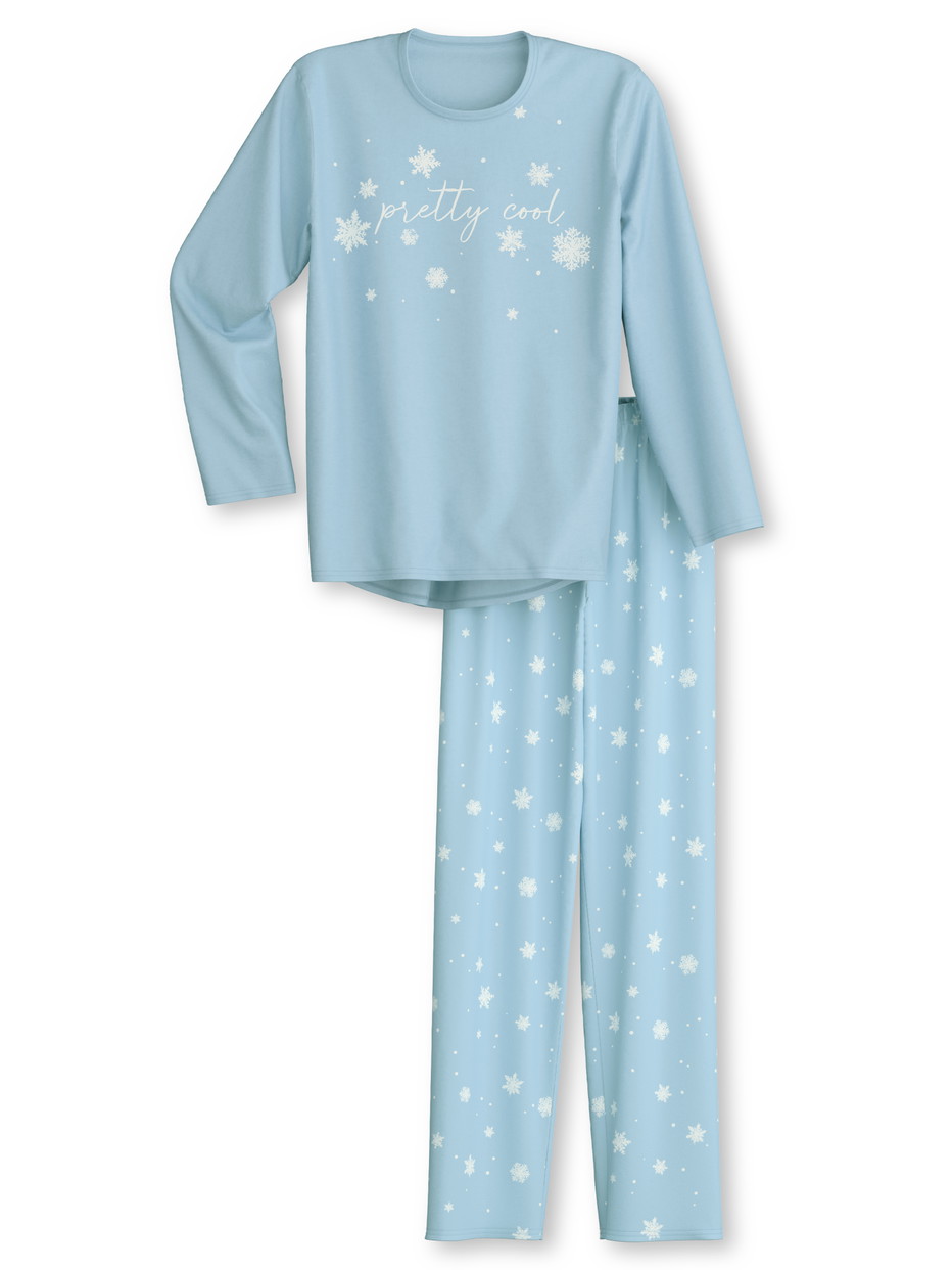 Kids - Pyjamas, long made of 100% Cotton in Blue, Patterned, from the Kids Snowflakes series by CALIDA, Front view, White background