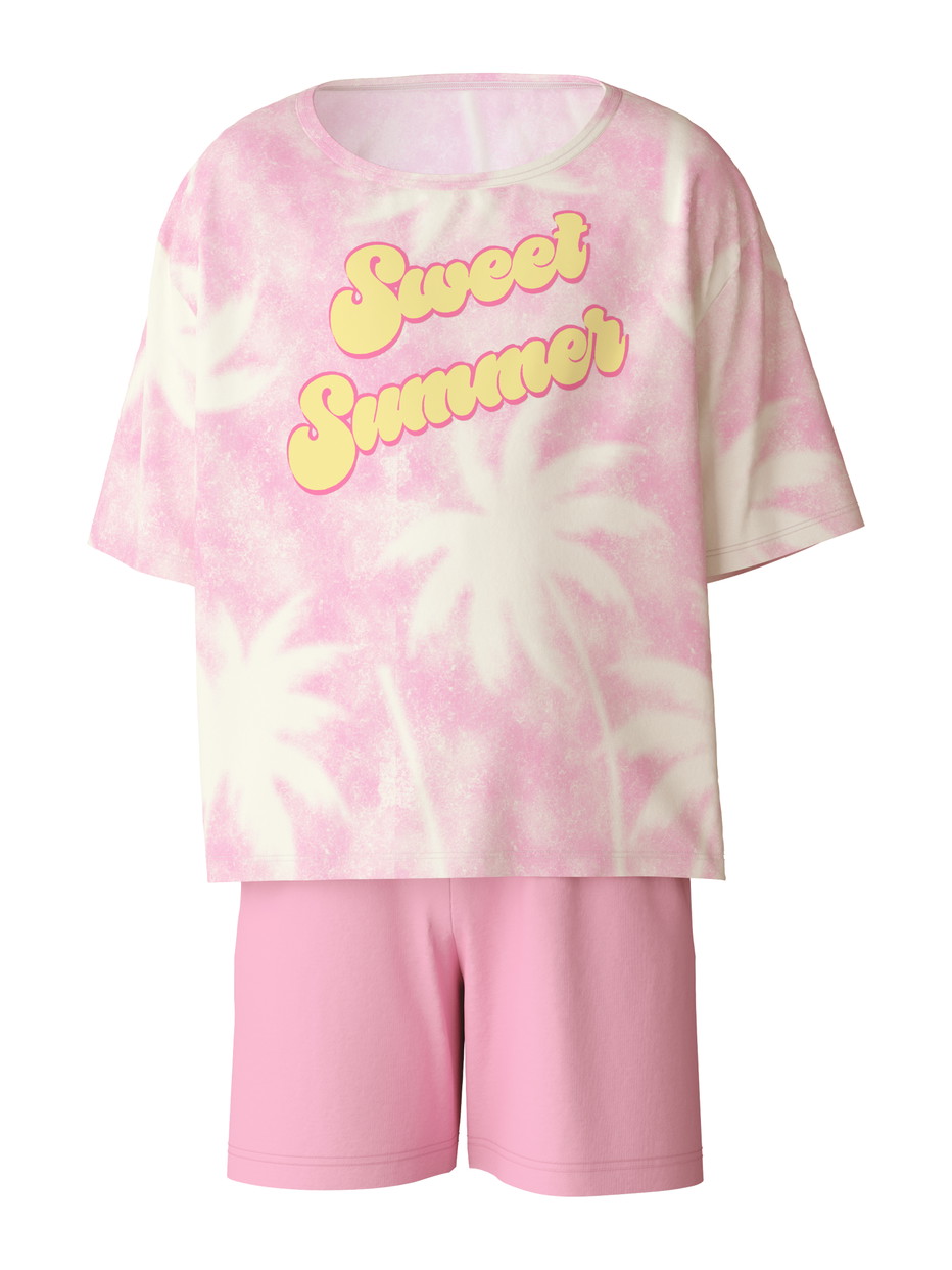 Kinder - Kurz-Pyjama aus 100% Baumwolle in Rosa, Motiv aus Serie Kids Palms von CALIDA